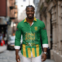 South Africa Soccer 2026 Custom Long Sleeve Button Shirt Bafana Bafana Kaofela Protea Green