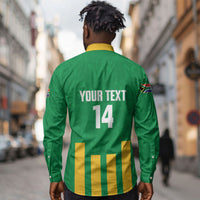 South Africa Soccer 2026 Custom Long Sleeve Button Shirt Bafana Bafana Kaofela Protea Green