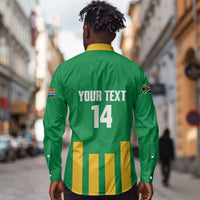 South Africa Soccer 2026 Custom Long Sleeve Button Shirt Bafana Bafana Kaofela Protea Green