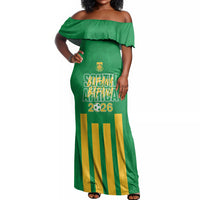 South Africa Soccer 2026 Custom Off Shoulder Maxi Dress Bafana Bafana Kaofela Protea Green