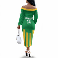 South Africa Soccer 2026 Custom Off The Shoulder Long Sleeve Dress Bafana Bafana Kaofela Protea Green
