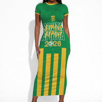 South Africa Soccer 2026 Custom Short Sleeve Bodycon Dress Bafana Bafana Kaofela Protea Green