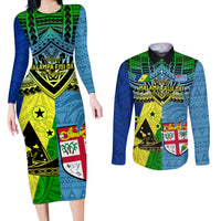 Malampa Fiji Day Couples Matching Long Sleeve Bodycon Dress and Long Sleeve Button Shirts Together We Grow Proud Polynesian Tapa Artsy - Wonder Print Shop
