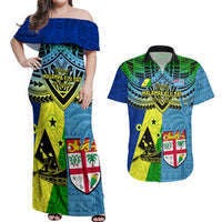 Malampa Fiji Day Couples Matching Off Shoulder Maxi Dress and Hawaiian Shirt Together We Grow Proud Polynesian Tapa Artsy - Wonder Print Shop