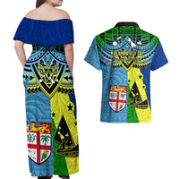 Malampa Fiji Day Couples Matching Off Shoulder Maxi Dress and Hawaiian Shirt Together We Grow Proud Polynesian Tapa Artsy - Wonder Print Shop