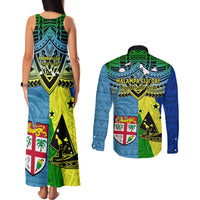 Malampa Fiji Day Couples Matching Tank Maxi Dress and Long Sleeve Button Shirts Together We Grow Proud Polynesian Tapa Artsy - Wonder Print Shop