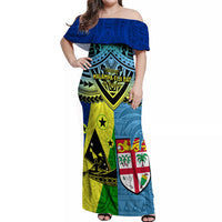 Malampa Fiji Day Off Shoulder Maxi Dress Together We Grow Proud Polynesian Tapa Artsy - Wonder Print Shop