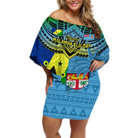 Malampa Fiji Day Off Shoulder Short Dress Together We Grow Proud Polynesian Tapa Artsy - Wonder Print Shop