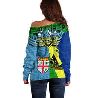 Malampa Fiji Day Off Shoulder Sweater Together We Grow Proud Polynesian Tapa Artsy - Wonder Print Shop