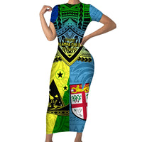 Malampa Fiji Day Short Sleeve Bodycon Dress Together We Grow Proud Polynesian Tapa Artsy - Wonder Print Shop