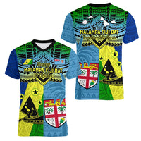 Malampa Fiji Day Women V Neck T Shirt Together We Grow Proud Polynesian Tapa Artsy - Wonder Print Shop