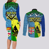 Custom Malampa Fiji Day Couples Matching Long Sleeve Bodycon Dress and Long Sleeve Button Shirts Together We Grow Proud Polynesian Tapa Artsy - Wonder Print Shop
