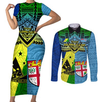 Custom Malampa Fiji Day Couples Matching Short Sleeve Bodycon Dress and Long Sleeve Button Shirts Together We Grow Proud Polynesian Tapa Artsy - Wonder Print Shop
