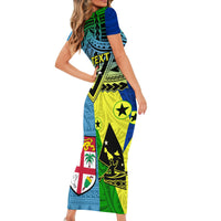 Custom Malampa Fiji Day Short Sleeve Bodycon Dress Together We Grow Proud Polynesian Tapa Artsy - Wonder Print Shop