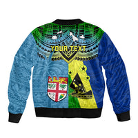 Custom Malampa Fiji Day Sleeve Zip Bomber Jacket Together We Grow Proud Polynesian Tapa Artsy - Wonder Print Shop
