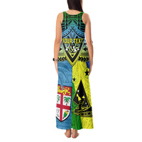Custom Malampa Fiji Day Tank Maxi Dress Together We Grow Proud Polynesian Tapa Artsy - Wonder Print Shop