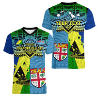 Custom Malampa Fiji Day Women V Neck T Shirt Together We Grow Proud Polynesian Tapa Artsy - Wonder Print Shop