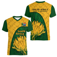 South Africa Women V Neck T Shirt King Protea With Kente Pattern - Wonder Print Shop
