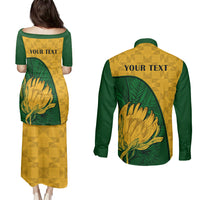 Custom South Africa Couples Matching Puletasi Dress and Long Sleeve Button Shirts King Protea With Kente Pattern - Wonder Print Shop