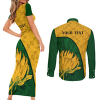 Custom South Africa Couples Matching Short Sleeve Bodycon Dress and Long Sleeve Button Shirts King Protea With Kente Pattern - Wonder Print Shop