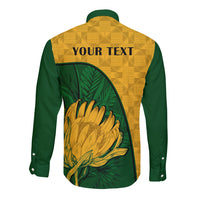 Custom South Africa Long Sleeve Button Shirt King Protea With Kente Pattern - Wonder Print Shop