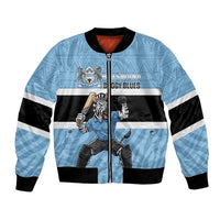 Custom Botswana Cricket Bomber Jacket Go Baggy Blues Zebra Mascot - Wonder Print Shop