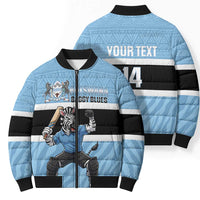 Custom Botswana Cricket Bomber Puffer Jacket Go Baggy Blues Zebra Mascot - Wonder Print Shop
