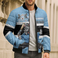 Custom Botswana Cricket Bomber Puffer Jacket Go Baggy Blues Zebra Mascot - Wonder Print Shop