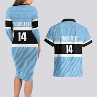 Custom Botswana Cricket Couples Matching Long Sleeve Bodycon Dress and Hawaiian Shirt Go Baggy Blues Zebra Mascot - Wonder Print Shop