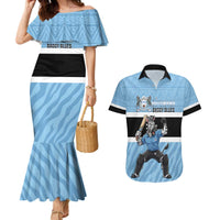 Custom Botswana Cricket Couples Matching Mermaid Dress and Hawaiian Shirt Go Baggy Blues Zebra Mascot - Wonder Print Shop