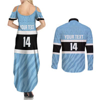 Custom Botswana Cricket Couples Matching Summer Maxi Dress and Long Sleeve Button Shirt Go Baggy Blues Zebra Mascot - Wonder Print Shop