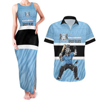 Custom Botswana Cricket Couples Matching Tank Maxi Dress and Hawaiian Shirt Go Baggy Blues Zebra Mascot - Wonder Print Shop