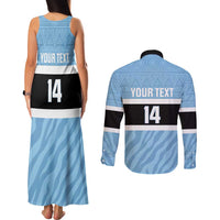 Custom Botswana Cricket Couples Matching Tank Maxi Dress and Long Sleeve Button Shirt Go Baggy Blues Zebra Mascot - Wonder Print Shop