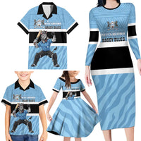 Custom Botswana Cricket Family Matching Long Sleeve Bodycon Dress and Hawaiian Shirt Go Baggy Blues Zebra Mascot - Wonder Print Shop