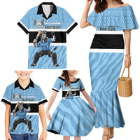 Custom Botswana Cricket Family Matching Mermaid Dress and Hawaiian Shirt Go Baggy Blues Zebra Mascot - Wonder Print Shop