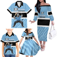 Custom Botswana Cricket Family Matching Off The Shoulder Long Sleeve Dress and Hawaiian Shirt Go Baggy Blues Zebra Mascot - Wonder Print Shop