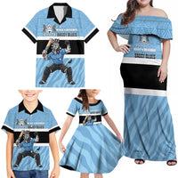 Custom Botswana Cricket Family Matching Off Shoulder Maxi Dress and Hawaiian Shirt Go Baggy Blues Zebra Mascot - Wonder Print Shop