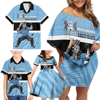 Custom Botswana Cricket Family Matching Off Shoulder Short Dress and Hawaiian Shirt Go Baggy Blues Zebra Mascot - Wonder Print Shop