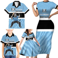 Custom Botswana Cricket Family Matching Short Sleeve Bodycon Dress and Hawaiian Shirt Go Baggy Blues Zebra Mascot - Wonder Print Shop