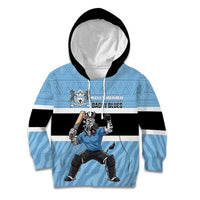 Custom Botswana Cricket Kid Hoodie Go Baggy Blues Zebra Mascot - Wonder Print Shop