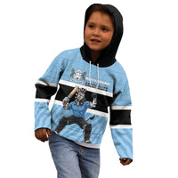Custom Botswana Cricket Kid Hoodie Go Baggy Blues Zebra Mascot - Wonder Print Shop