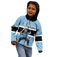 Custom Botswana Cricket Kid Hoodie Go Baggy Blues Zebra Mascot - Wonder Print Shop