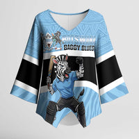 Custom Botswana Cricket Kimono Sleeve Blouse Go Baggy Blues Zebra Mascot - Wonder Print Shop