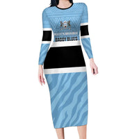 Custom Botswana Cricket Long Sleeve Bodycon Dress Go Baggy Blues Zebra Mascot - Wonder Print Shop