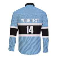 Custom Botswana Cricket Long Sleeve Button Shirt Go Baggy Blues Zebra Mascot - Wonder Print Shop