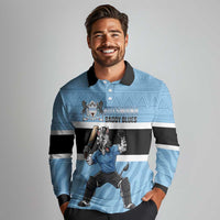 Custom Botswana Cricket Long Sleeve Polo Shirt Go Baggy Blues Zebra Mascot - Wonder Print Shop