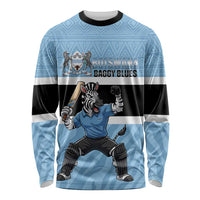 Custom Botswana Cricket Long Sleeve Shirt Go Baggy Blues Zebra Mascot - Wonder Print Shop