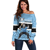 Custom Botswana Cricket Off Shoulder Sweater Go Baggy Blues Zebra Mascot - Wonder Print Shop
