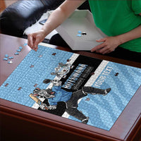 Custom Botswana Cricket Puzzle Go Baggy Blues Zebra Mascot - Wonder Print Shop