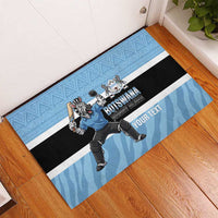 Custom Botswana Cricket Rubber Doormat Go Baggy Blues Zebra Mascot - Wonder Print Shop
